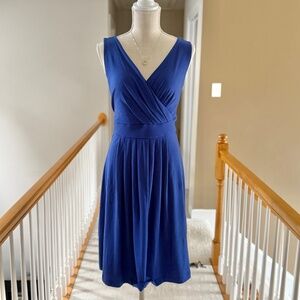Lands' End Sleeveless Dress Faux Wrap V-Neck Fit and Flare Ink Blue Size M